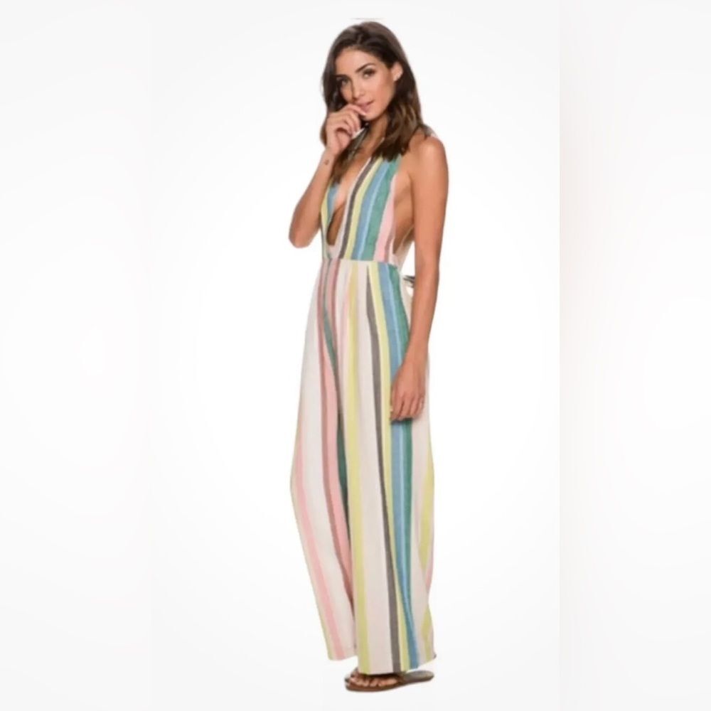 Free People My Kind Of Woman Garden Striped Jumpsuit Wide-Leg Cropped Overalls 0 - Picture 13 of 13